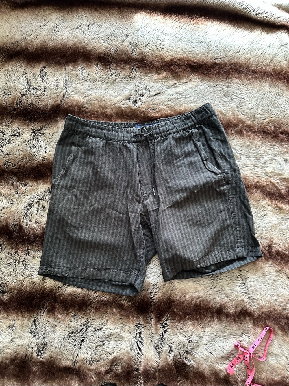 Abercrombie Men’s Casual linen blend Drawstring Shorts - Black Stripe